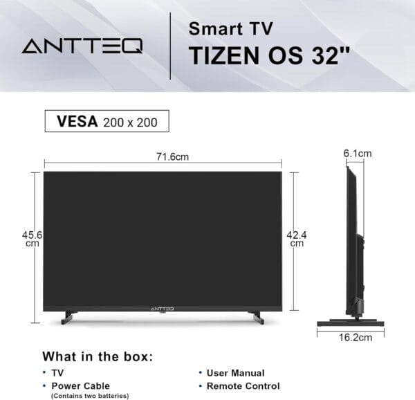 Antteq 32 Inch Smart TV, 32" Tizen OS HD Television with Netflix Disney+ Gaming Hub Samsung TV Plus Dolby Audio, Small TV for Bedroom or Kitchen