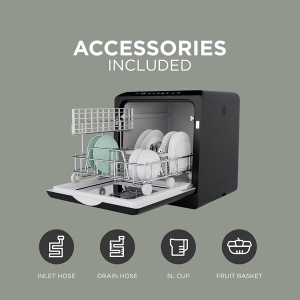 DMD Collective - 5L Table Top Dishwasher, Compact Mini Dishwasher, Black [Energy Class B]