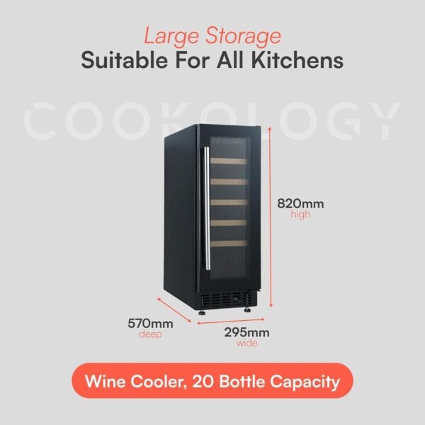 Cookology 60L Under-Counter Wine Cabinet - 20 Bottle - Black [Energy Class G]