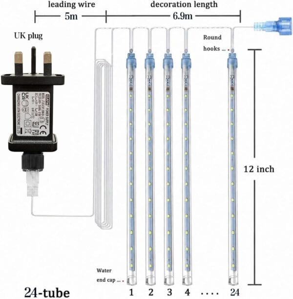 Christmas Lights Outdoor 24 Tube 576 LED Meteor Shower Lights Blue [Energy Class F]
