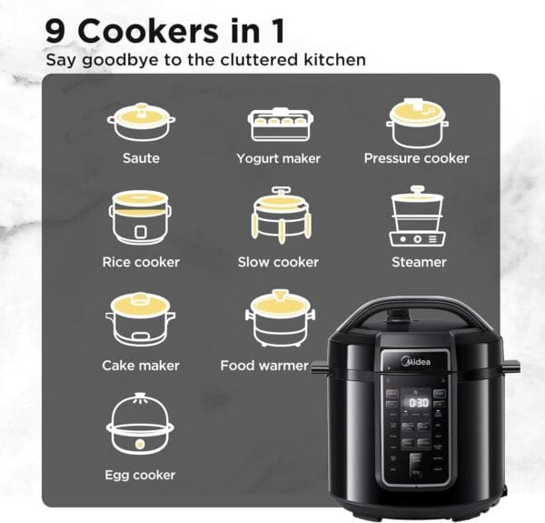 Midea Electric Pressure Cooker 5.7L, 9-in-1 Multi Cooker, 12 Presets, 80kPa