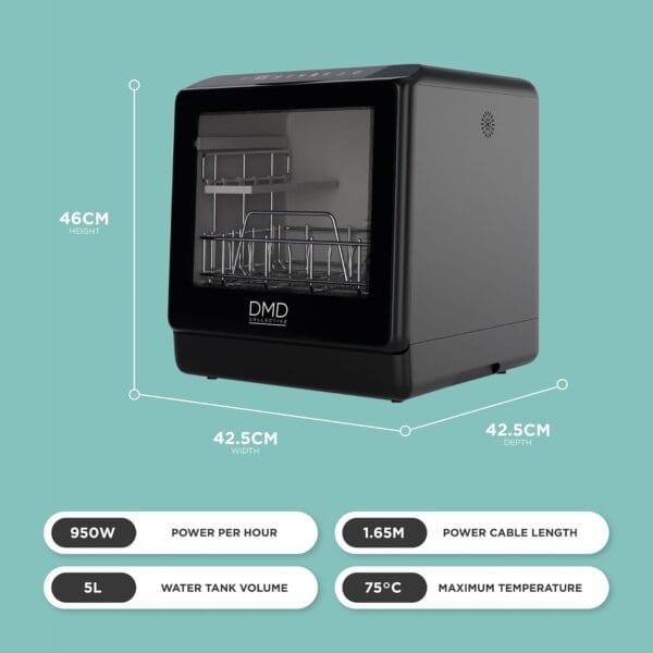 DMD Collective - 5L Table Top Dishwasher, Compact Mini Dishwasher, Black [Energy Class B]