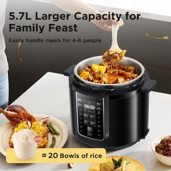 Midea Electric Pressure Cooker 5.7L, 9-in-1 Multi Cooker, 12 Presets, 80kPa