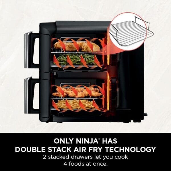 Ninja Double Stack 7.6L 2-Drawer Air Fryer, 6 Cooking Functions, Black