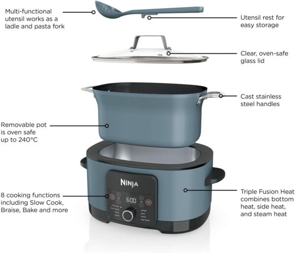 Ninja Foodi PossibleCooker, 8-in-1 Slow Cooker, 8L, Sea Salt Grey, MC1001UK