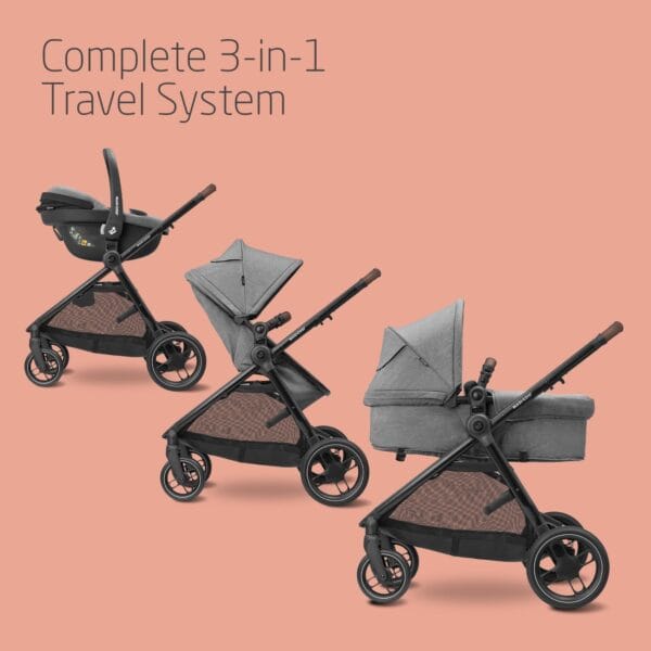 Maxi-Cosi Zelia S Trio, 3-in-1 Pram Travel System, 0–22 kg, Grey