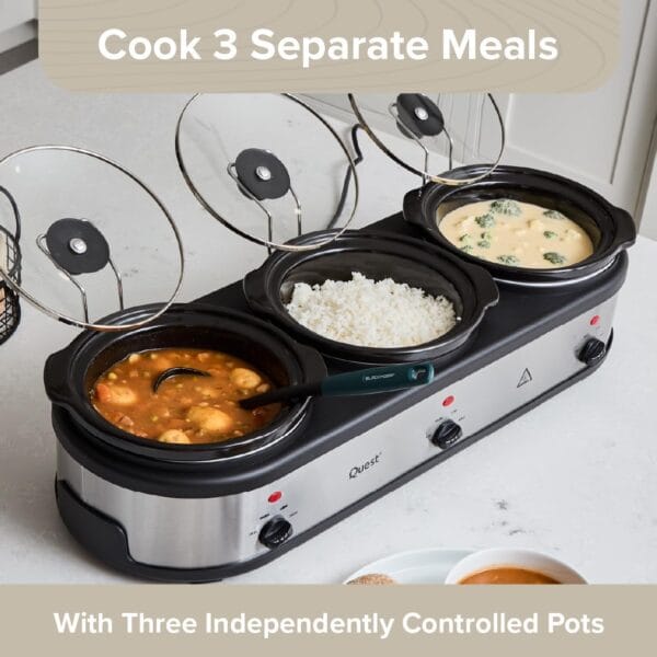 Quest Triple Slow Cooker, Buffet Server & Food Warmer, 7.5L Total Capacity