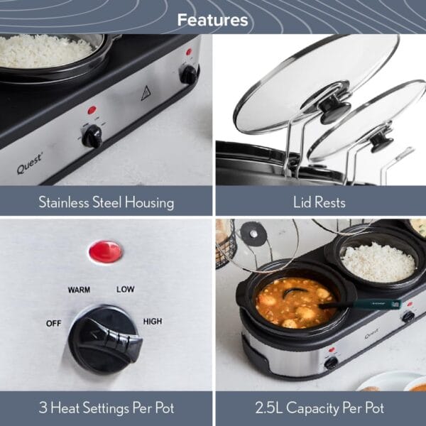 Quest Triple Slow Cooker, Buffet Server & Food Warmer, 7.5L Total Capacity