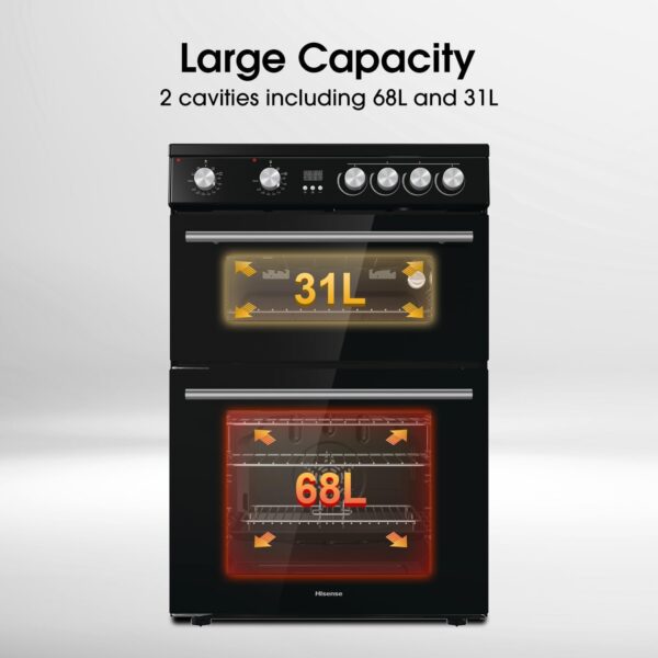 Hisense HDE3211BBUK 60cm Electric Cooker with Ceramic Hob-Black , A Rated Double Oven [Energy Class A]