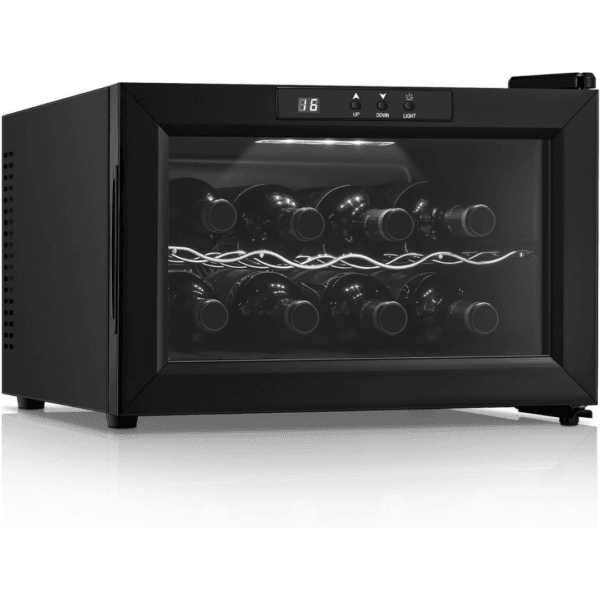 7 FOHERE Wine Cooler Fridge 8 Bottles, Table-Top Wine Fridge with Glass Door