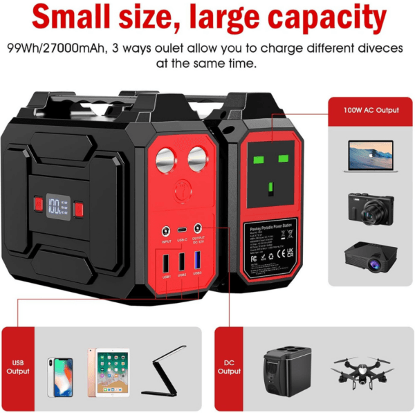 Powkey 100W Portable Power Station 97.68Wh/ 27000mAh,Outdoors,Red