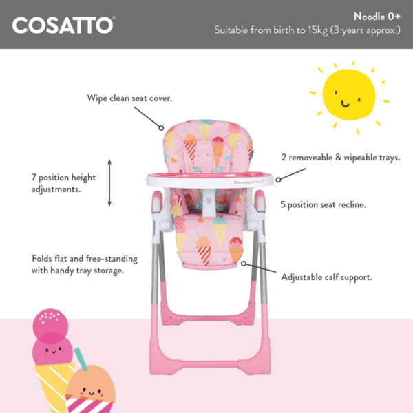 7 Cosatto Noodle 0+ Highchair | from Birth Reclining Cradle – Height
