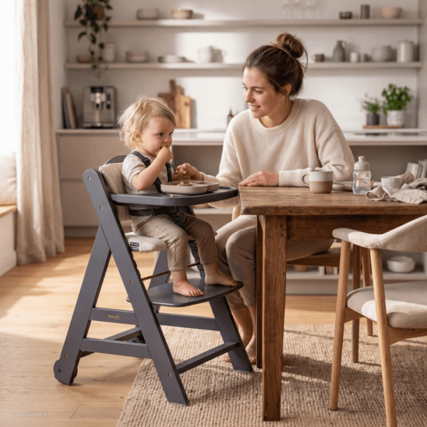 hauck Grow-Along Wooden Highchair with Tray and Wheels, Beta+ Dark Grey