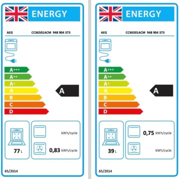 AEG 5000 Double Cavity Cooker, Ceramic Hob, CCX6501ACM, Stainless Steel [Energy Class A]