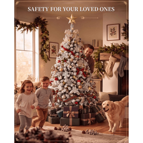 7Ft Christmas Tree Snowy Flocked with Warm White & Multicolour Lights