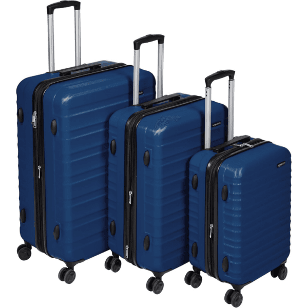 7 Amazon Basics Suitcase Set (Small + Medium + Large) - Hard Shell Luggage with Spinner Wheels - Navy Blue