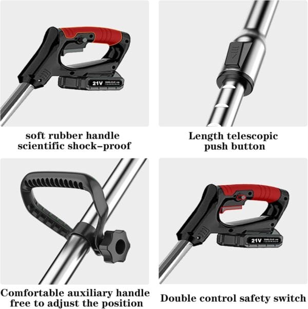 21V Cordless Strimmer, Telescopic Lightweight Grass Trimmer with 6xMetal Blades & 10xPlastic Blades