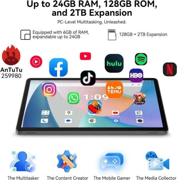 Tablet,11 Inch Android 16 Tablet with 24GB RAM 128GB ROM
