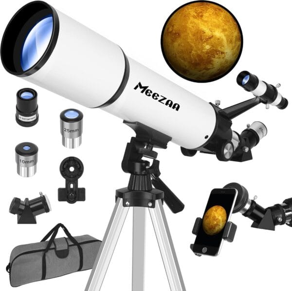 MEEZAA Telescope for Adults Astronomy, 80mm Aperture 600mm Refractor Telescope for Kids & Beginners