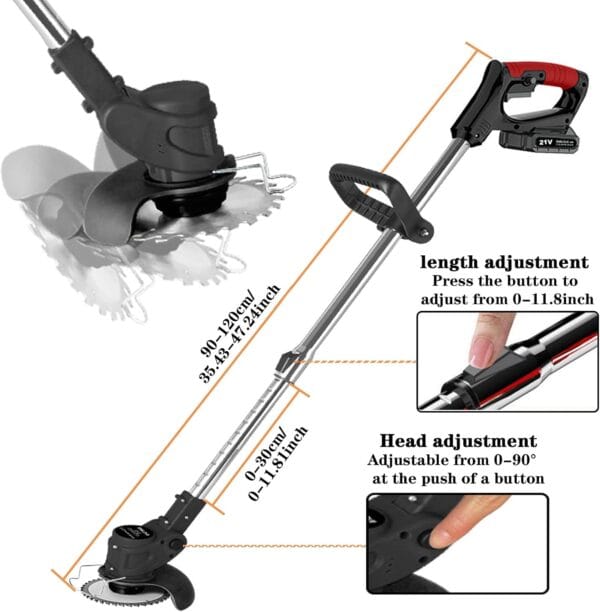 21V Cordless Strimmer, Telescopic Lightweight Grass Trimmer with 6xMetal Blades & 10xPlastic Blades