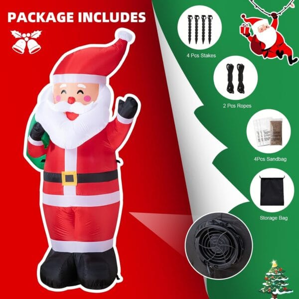6FT Christmas Inflatable Santa Outdoor Decoration with LED Lights