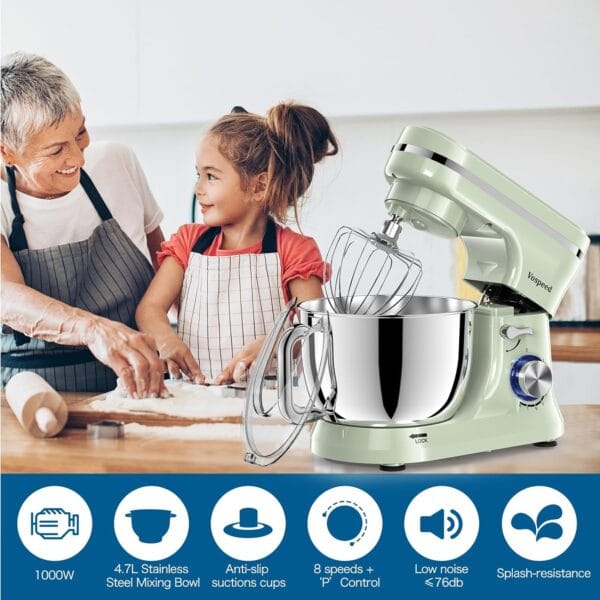 Vospeed Stand Mixer,5 Quarts 8-Speed 1000W Tilt-Head Food Mixer