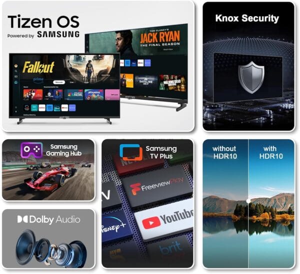 Antteq 32 Inch Smart TV, 32" Tizen OS HD Television with Netflix Disney+ Gaming Hub Samsung TV Plus Dolby Audio, Small TV for Bedroom or Kitchen