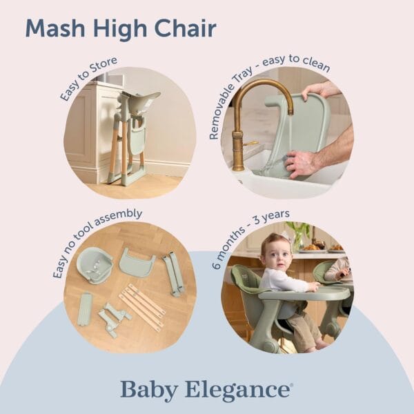 Baby Elegance Mash Baby High Chair for Babies & Toddlers (Sage)