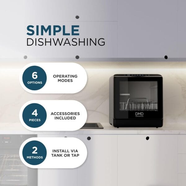 DMD Collective - 5L Table Top Dishwasher, Compact Mini Dishwasher, Black [Energy Class B]