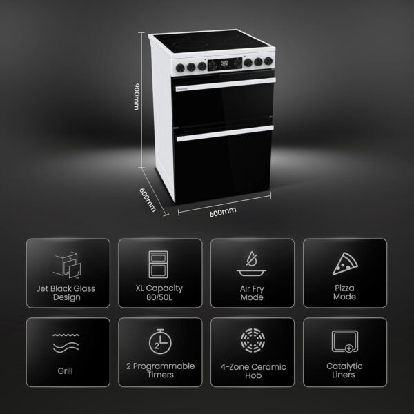 Hisense Hi6 Max 60cm Electric Cooker with Ceramic Hob HDCEC6C20W - White - A Rated [Energy Class A]