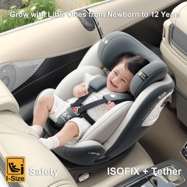 Heekin 360 Spin Baby Car Seat ISOFIX+Top Tether 0-12 Years R129 Grey
