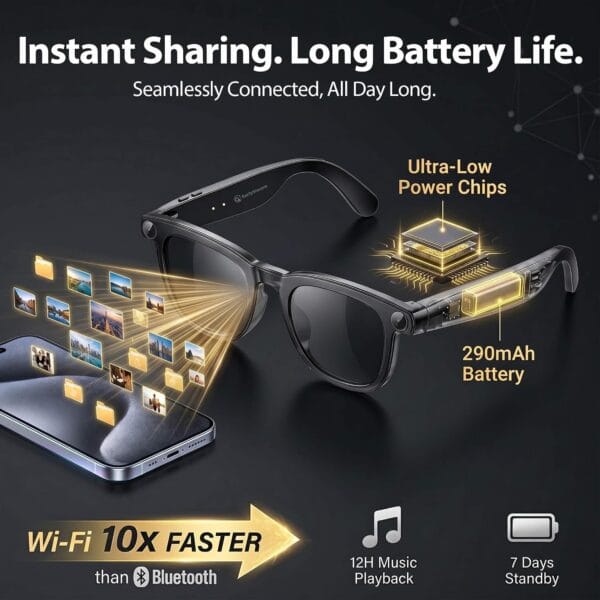 EarlySincere AI Smart Glasses, 8MP 4K POV Camera, EIS HD Video, Translation