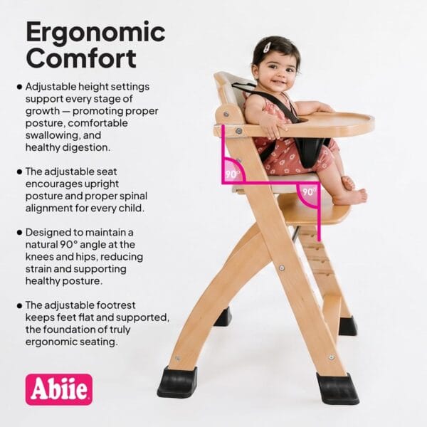 Abiie Beyond Junior Wooden High Chair with Tray - Adjustable and Convertible High Chair for Babies and Toddlers