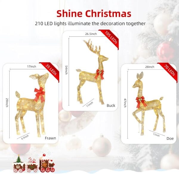 HOYECHI Lighted Christmas Decoration Deer 3 Piece
