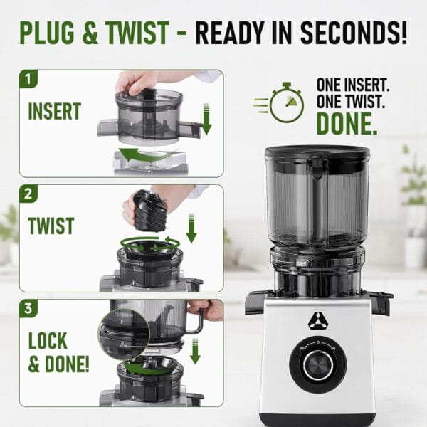 AAOBOSI 3-in-1 Cold Press Juicer, 165mm Wide Feed Chute for Whole Fruits