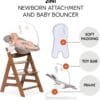 hauck Alpha+ Newborn Set Deluxe – Wooden Highchair & Bouncer – Walnut