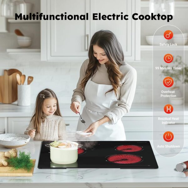 Electric Ceramic Hob 60cm, 4 Zone Built-in Ceramic Cooktop with Touch Control