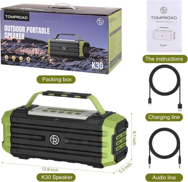 TOMPROAD Portable Bluetooth Speaker 120W Peak 80W Wireless Speakers