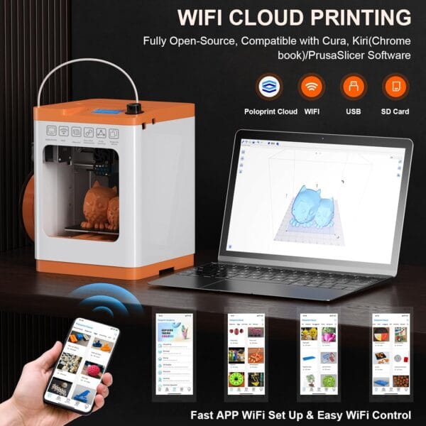 WEEFUN TINA2S 3D Printer Kit with 4 Color Silk PLA Filament Set Bundle for Beginners and Kids