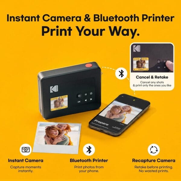 71EALSPeoDL._AC_SL1500_ KODAK Mini Shot 3 Retro 3x3 Instant Camera, Photo Printer, 38 Sheet, Yellow
