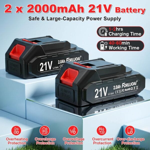 Cordless Strimmer 21V with 2×2000mAh Battery & Charger,Grass Trimmer Cordless with 14 Blades Cutting System
