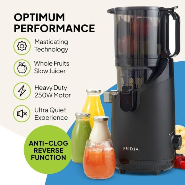 Fridja f2500 Self-Feeding Juicer, 135mm Chute, Whole Fruit, 250W Cold Press