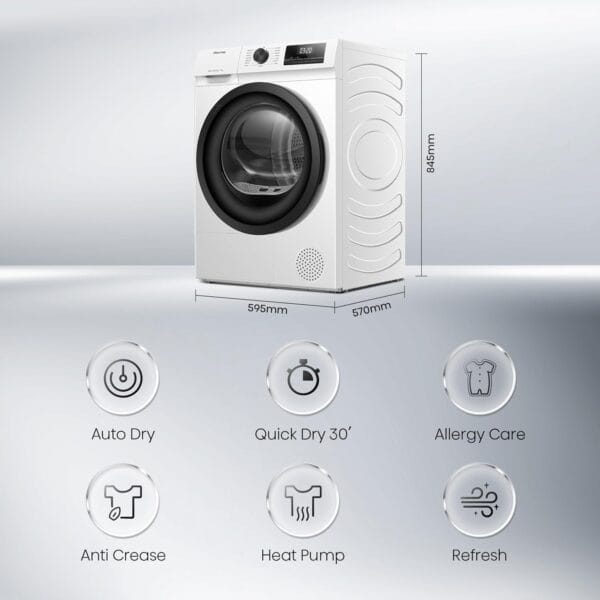 Hisense DH1Q802BW2 60cm Freestanding 8 KG Heatpump Front Load Tumble Dryer