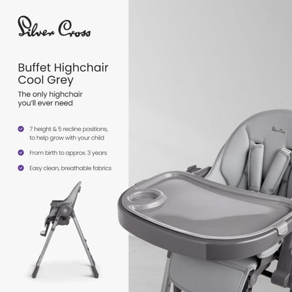 Silver Cross Buffet Highchair, Compact Fold, Birth to 15kg