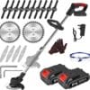 21V Cordless Strimmer, Telescopic Lightweight Grass Trimmer with 6xMetal Blades & 10xPlastic Blades