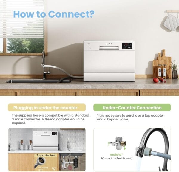 COMFEE' Table Top Dishwasher, 6 Place Settings, White [Energy Class D]