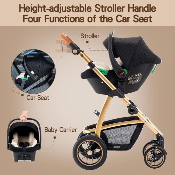 Gcarebb 3 in 1 Prams Travel System, Pushchair with Height
