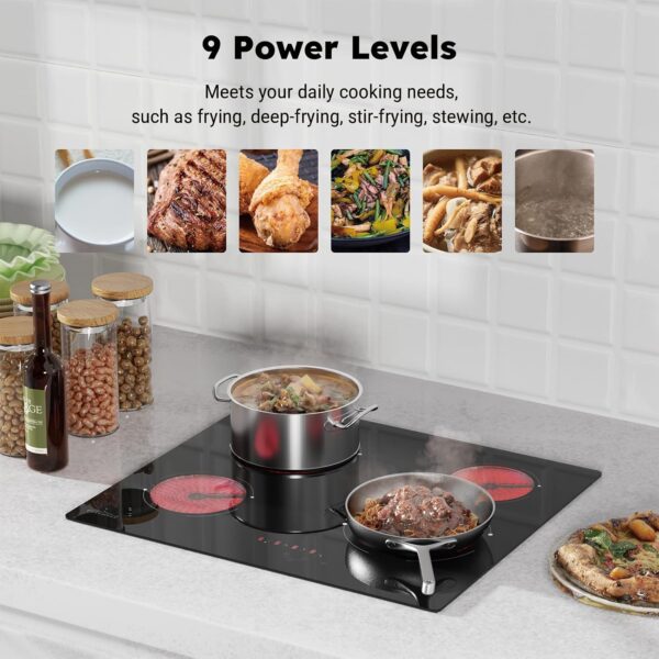 Electric Ceramic Hob 60cm, 4 Zone Built-in Ceramic Cooktop with Touch Control