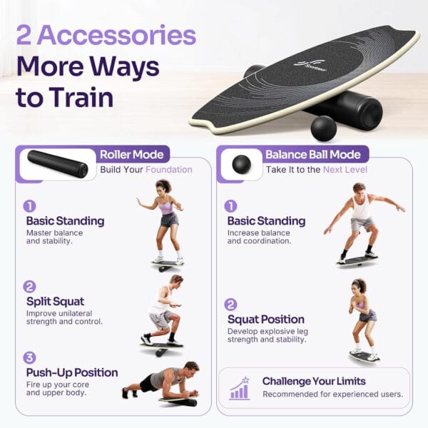 Sportneer Balance Board Skateboard, 7-in-1 Wooden Surfboard for Adults Kids