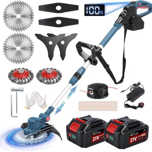 Cordless Strimmer, Garden Strimmer Cordless with Weed Brush and 2 x 4.0Ah Battery